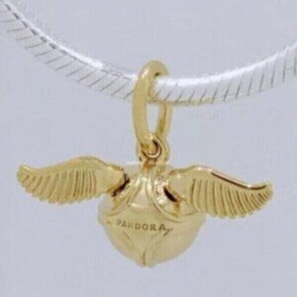 New Pandora Shine Gold Harry Potter Golden Snitch Wings Pendant Charm - Picture 2 of 5